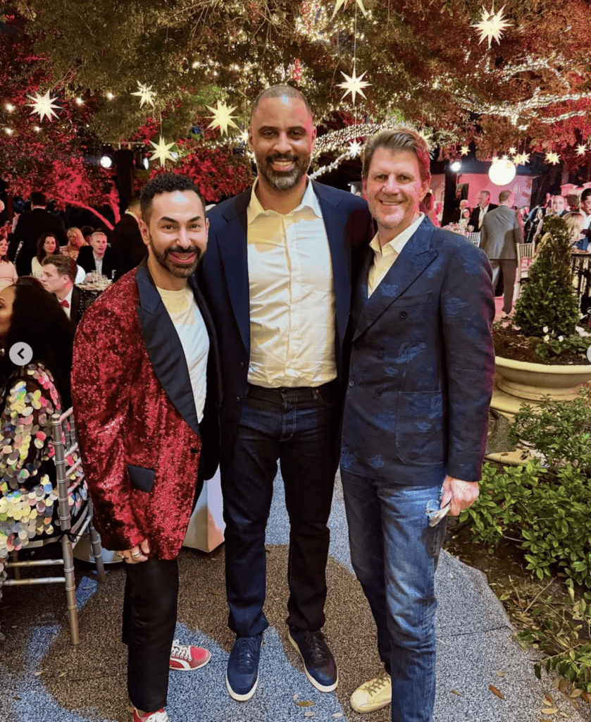 Fady Armanious, Rockets head coach Ime Udoka, Bill Baldwin at the Rockets Clutch City Foundation gala held on the grounds of the Fertitta family home in River Oaks